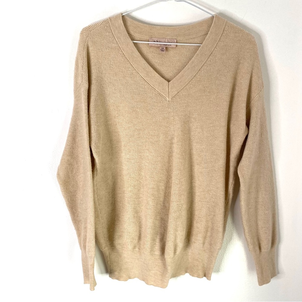 Philosophy Neutral Light Beige Knit V-Neck Sweater